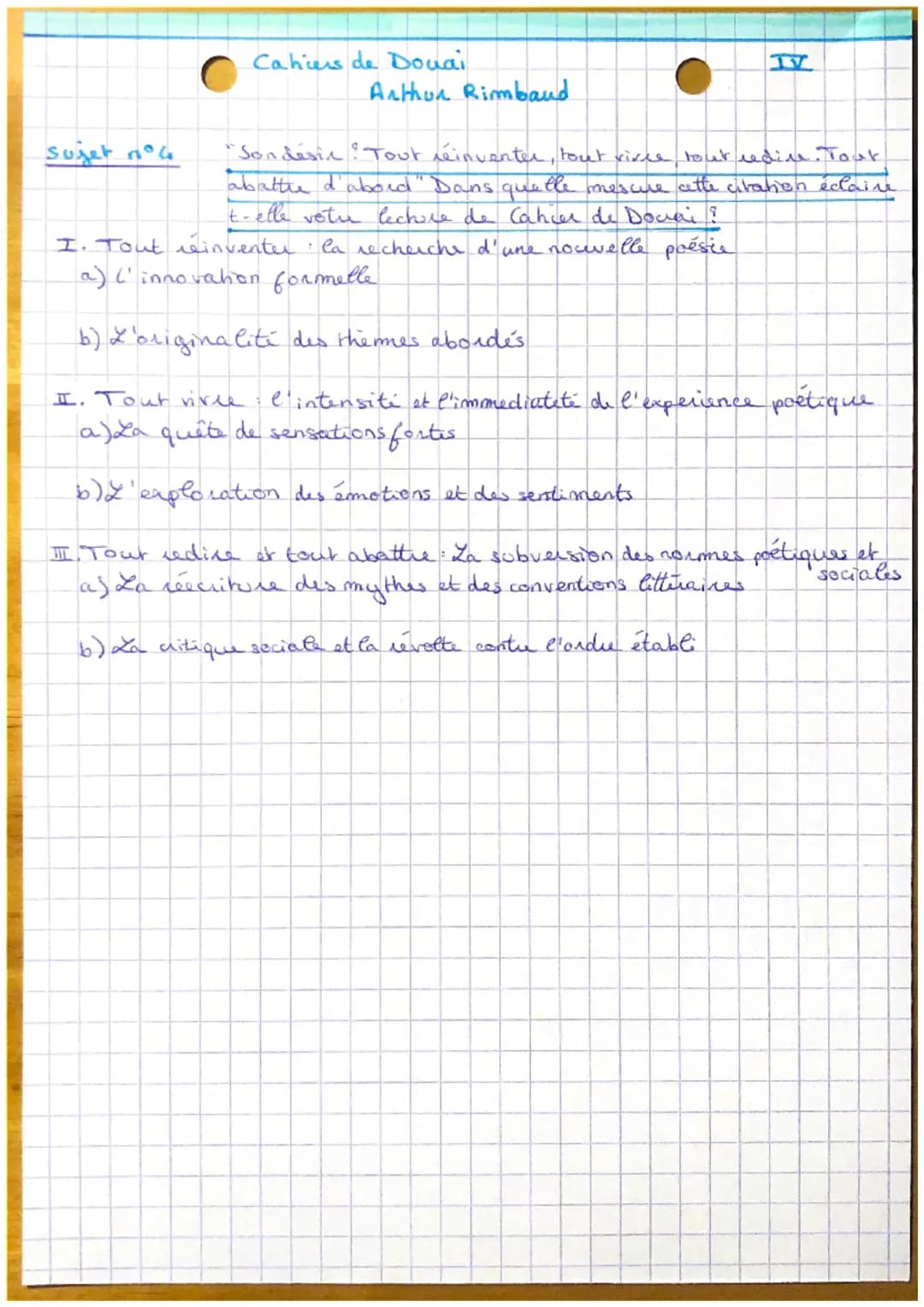 Cahiers de Dovai
Arthur Rimbaud
H
Général
Infos
Arthur Rimbaud, 1870, mvmts: romantisme, parnasse, symbolisme
> la nature, l'errance, les fu