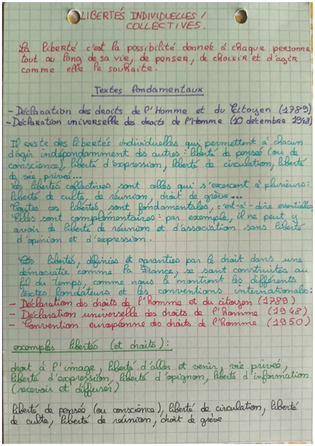 LIBERTES INDIVIDUELLES /
COLLECTIVES.
La liberté c'est la possibilité donnée à chaque personne
de choc'sir et d'agir
sa vie,
de
elle le souh