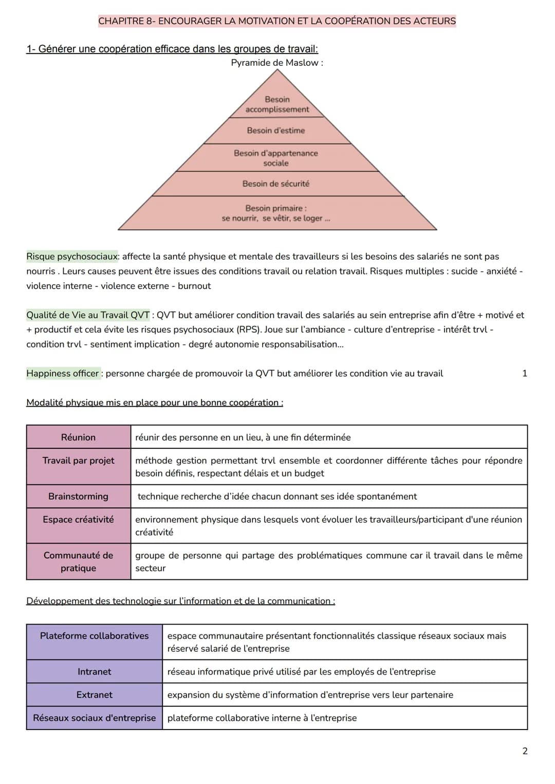 CHAPITRE 8- ENCOURAGER LA MOTIVATION ET LA COOPÉRATION DES ACTEURS
1- Générer une coopération efficace dans les groupes de travail:
Pyramide