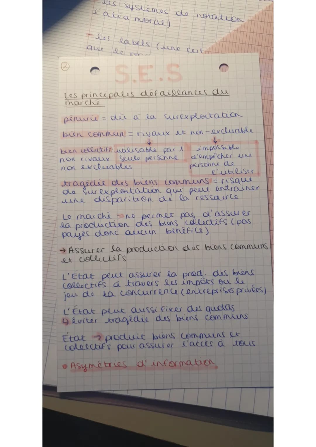 
<p>Les principales défaillances du marché sont liées aux externalités, à l'asymétrie d'information, ainsi qu'aux biens collectifs et commun