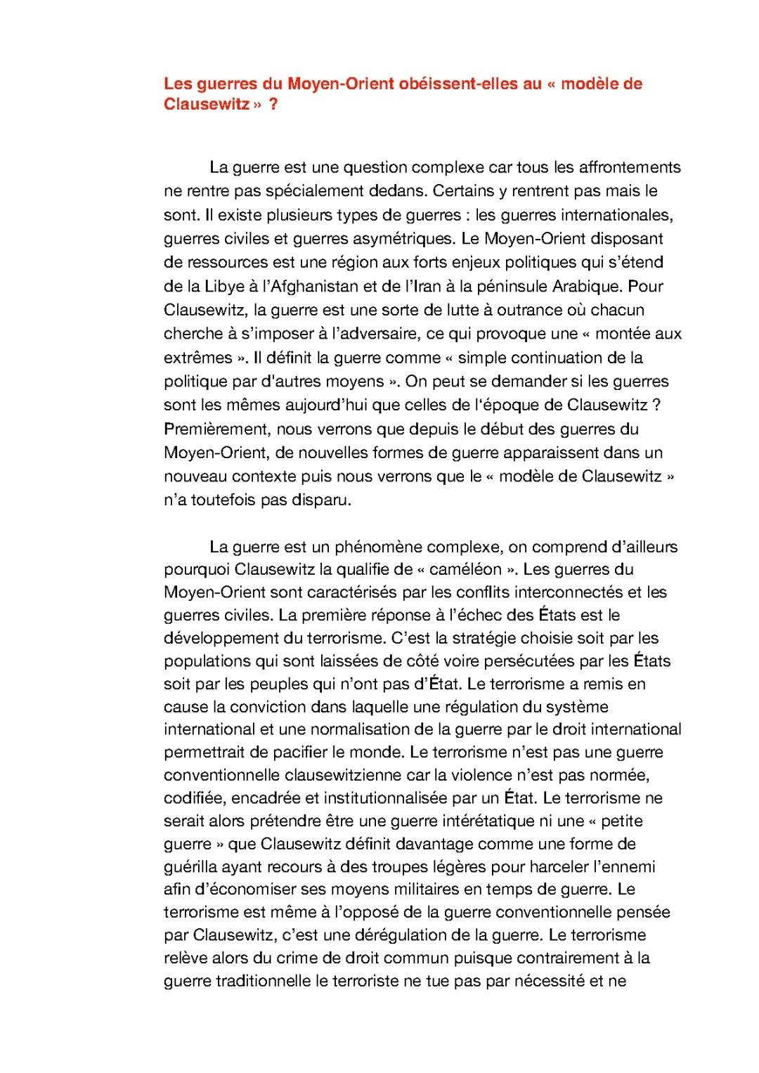 Le modèle de Clausewitz et les conflits du Moyen-Orient: Guerre réelle et tensions actuelles