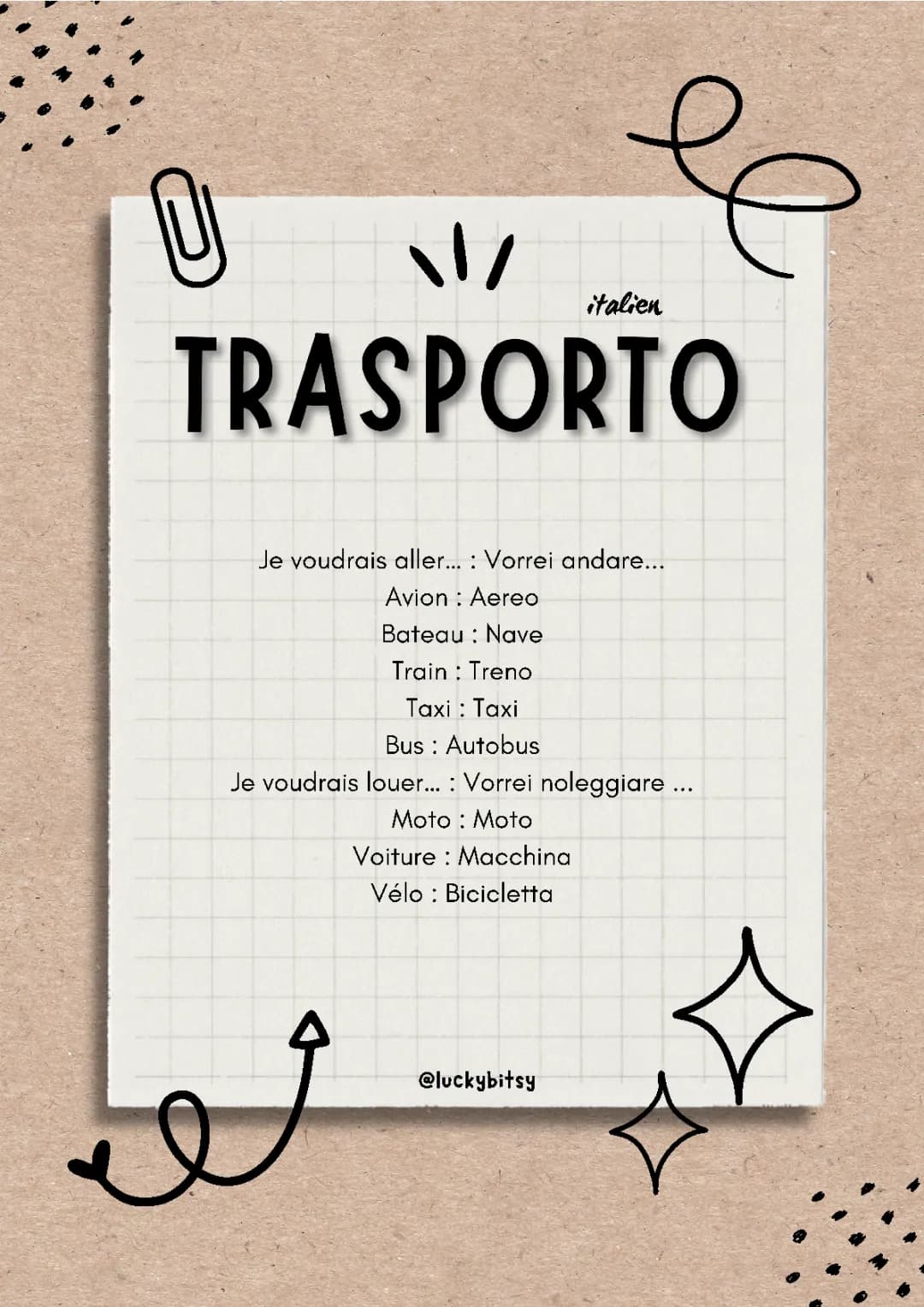 Transport vocabulaire italien