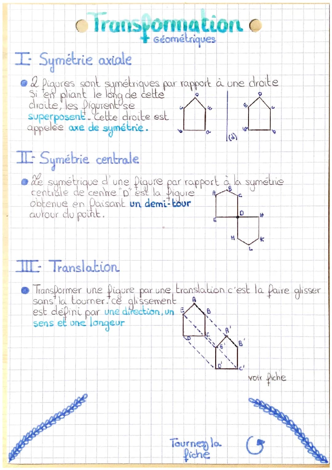 Transformation Géométrique 3ème: Symétrie, Translation, et Rotation avec Exercices Corrigés PDF