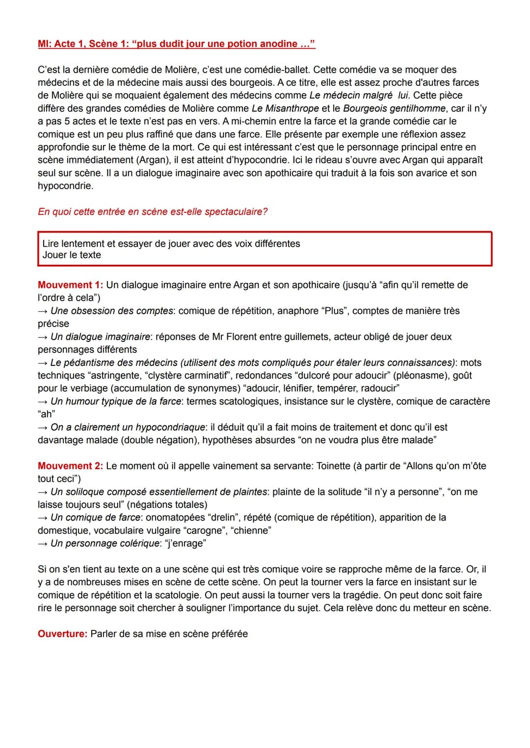 MI: Acte 1, Scène 1: "plus dudit jour une potion anodine ..."
C'est la dernière comédie de Molière, c'est une comédie-ballet. Cette comédie 