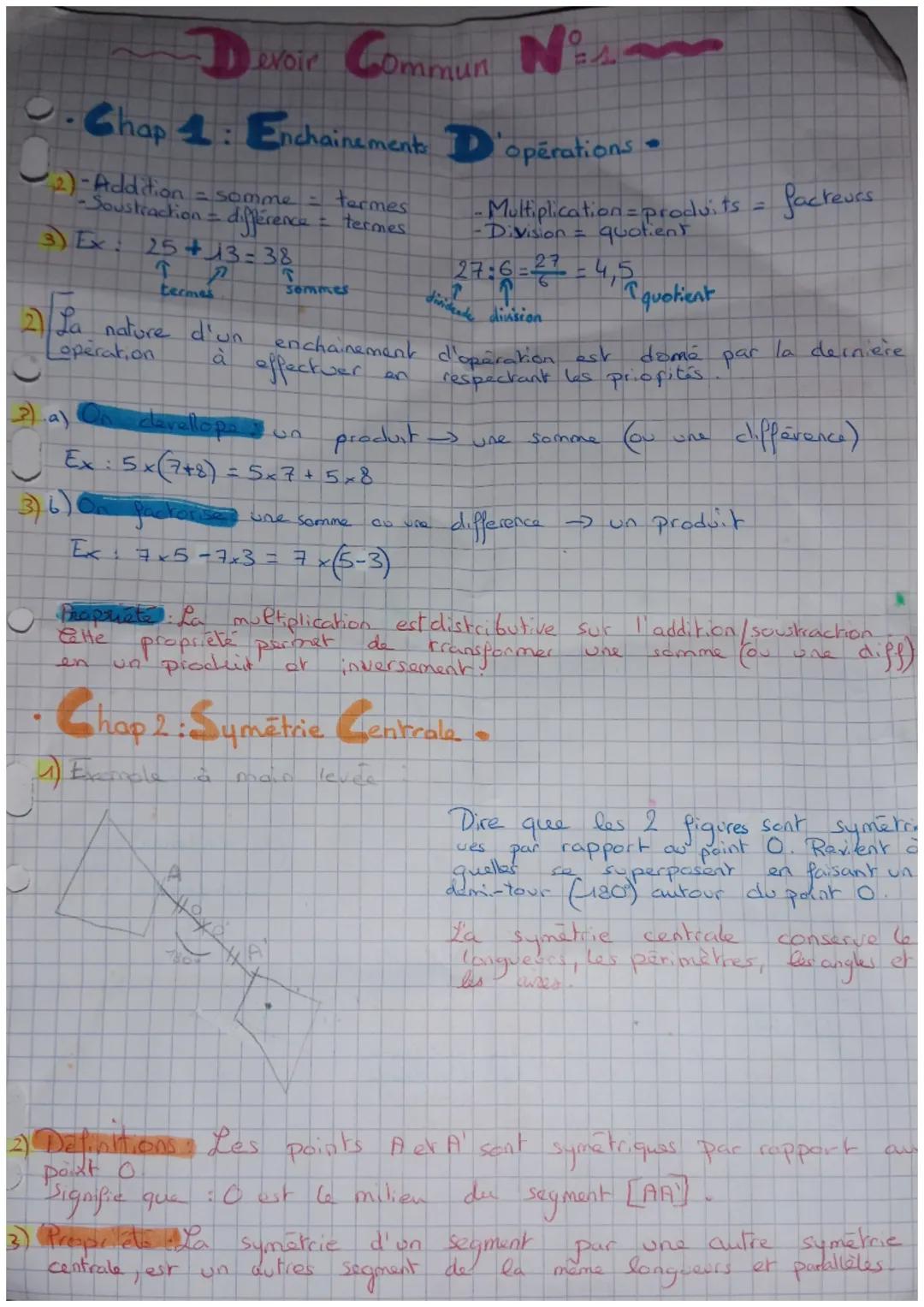 # Devoir Commun Ne~~~~~

# Chap 1: Enchainement D'opérations.

2)-Addition = somme = termes

-Soustraction = différence = termes

3) Ex: 25+