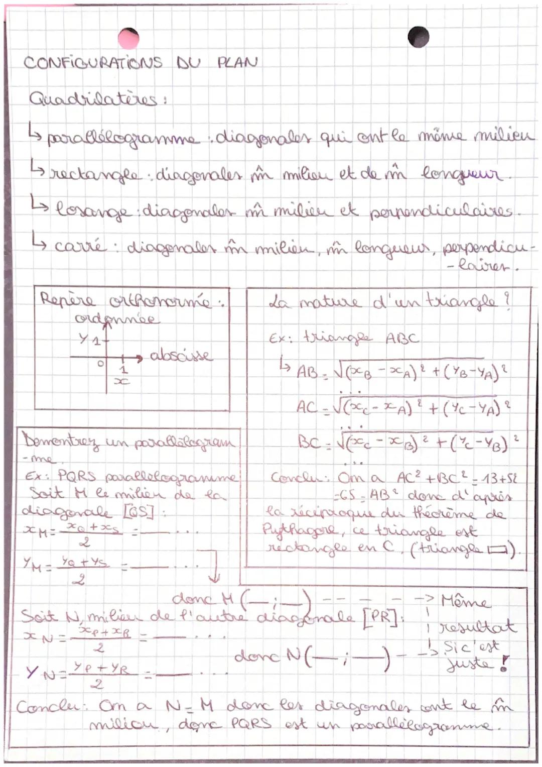 CONFIGURATIONS DU PLAN
Quadrilateres:
Is parallelogramme diagonales qui ont le même milieu.
4 rectangle diagonales în milieu et de m'm longu