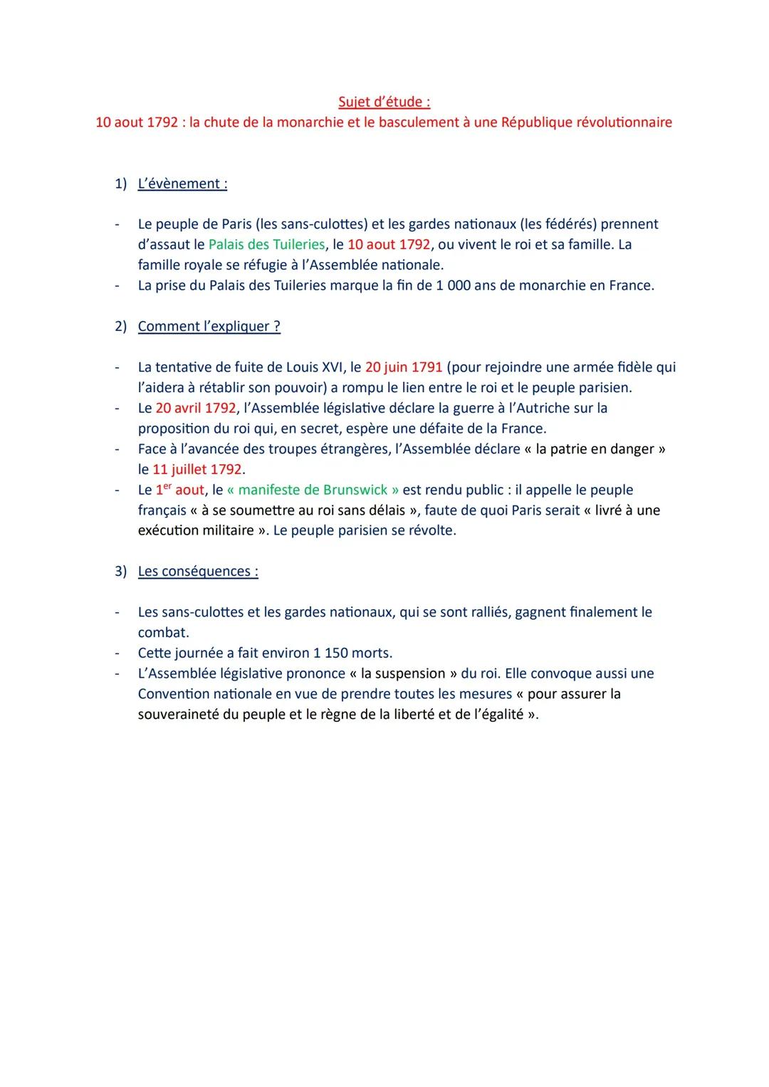 10 aout 1792 : la chute de la monarchie et le basculement à une République révolutionnaire