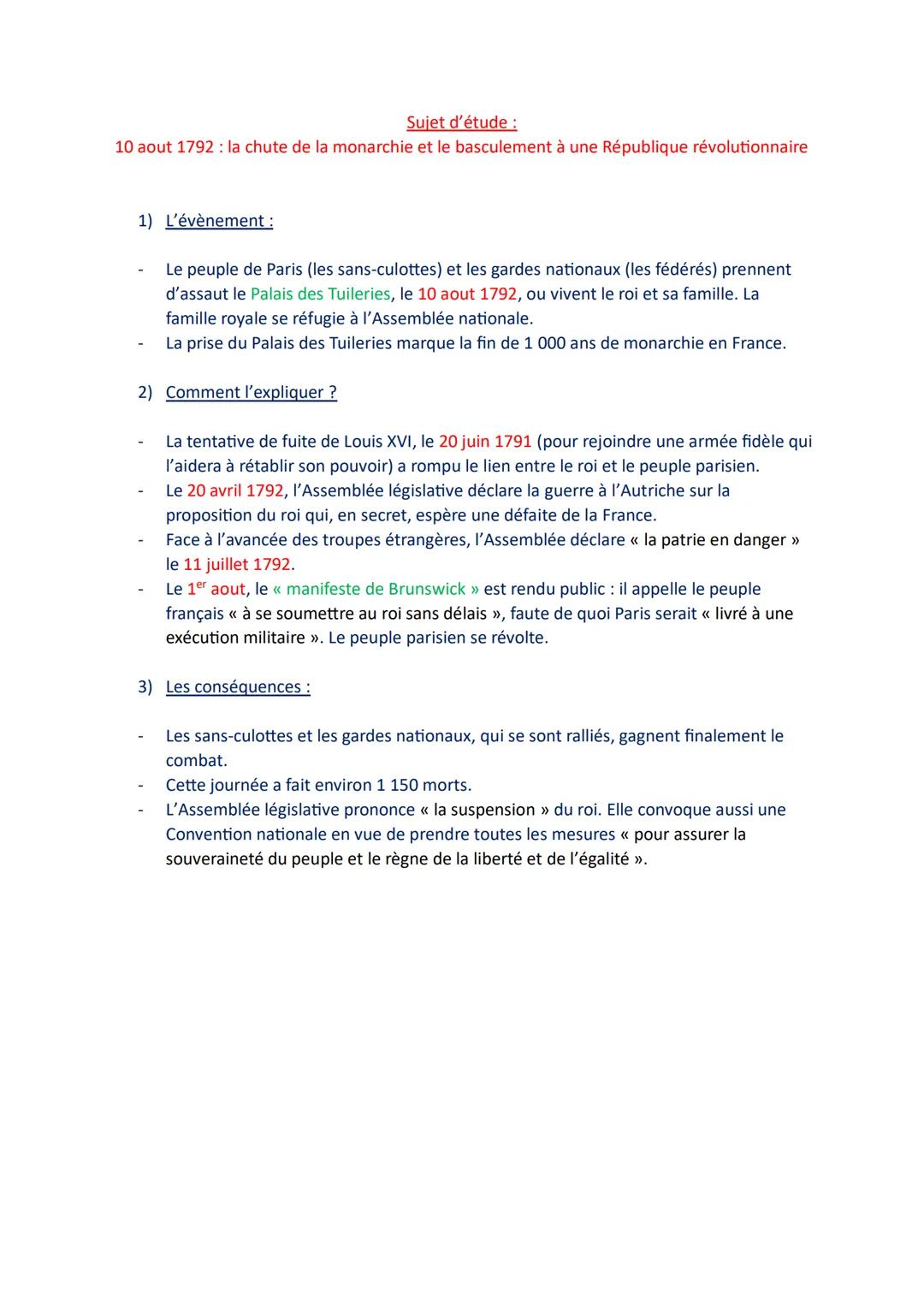 Sujet d'étude :
10 aout 1792: la chute de la monarchie et le basculement à une République révolutionnaire
1) L'évènement :
Le peuple de Pari