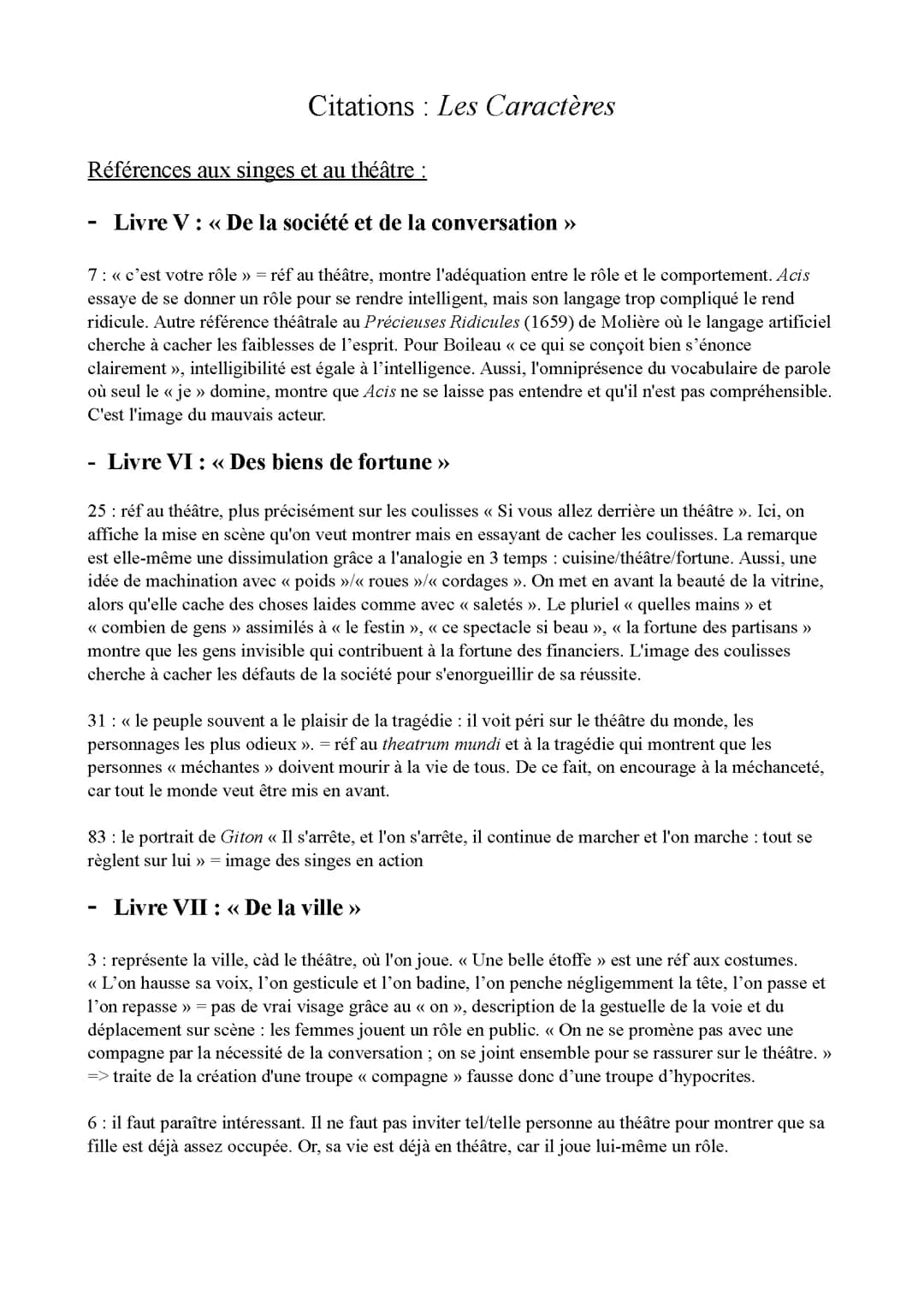 Citations pour une dissertation sur Les Caractères de La Bruyère