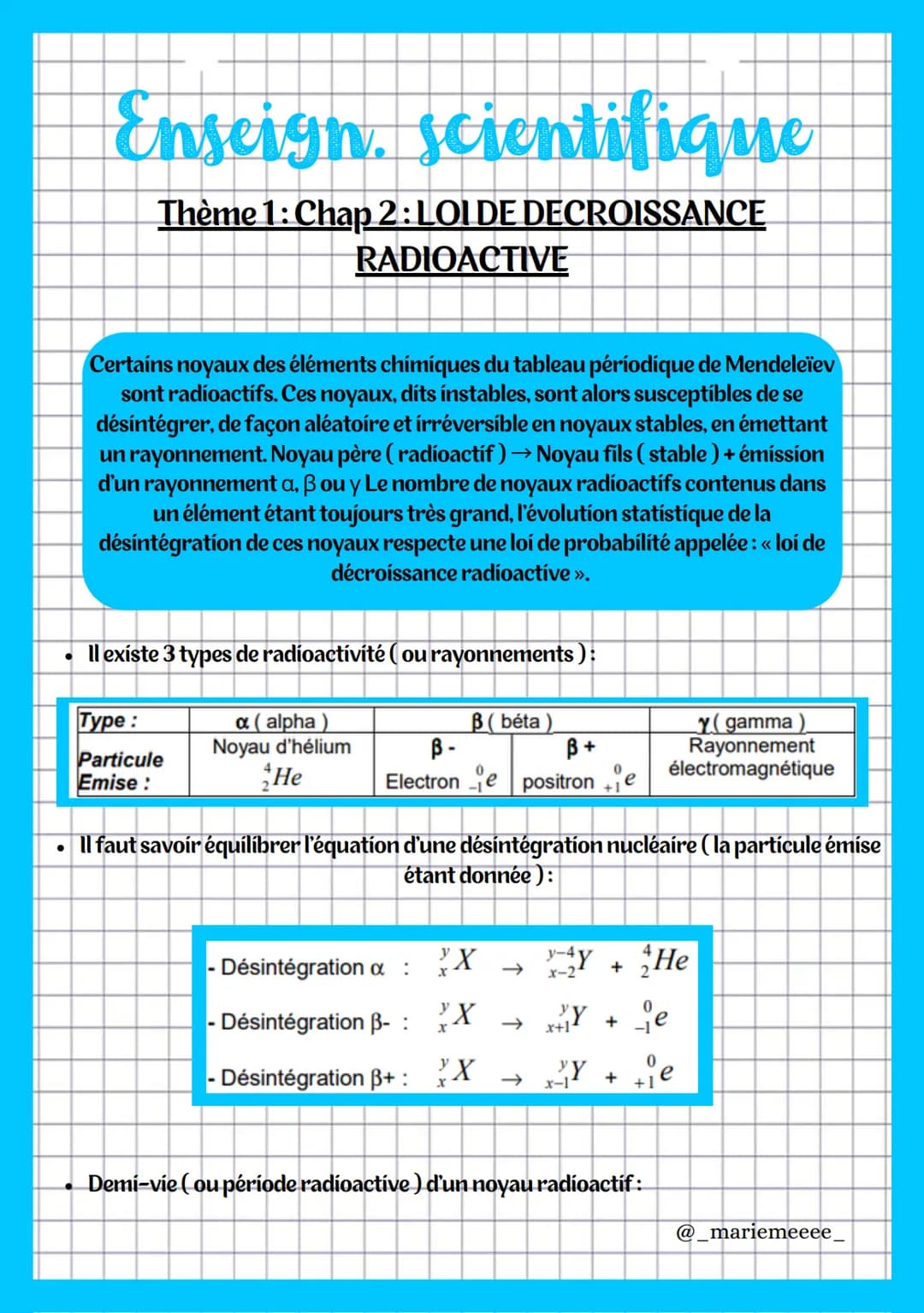 
<p>Dans le thème 1 de physique-chimie de première, nous abordons le chapitre 2 portant sur la loi de décroissance radioactive. Nous appreno