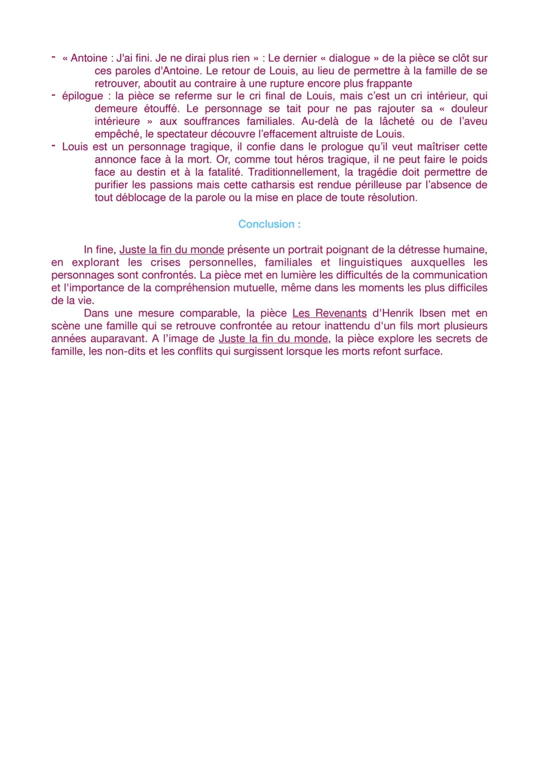 DISSERTATION JUSTE LA FIN DU MONDE J.L. LAGARCE
Plan thématique : les différentes crises
1 - Une crise familiale, ressort du conflit tragiqu