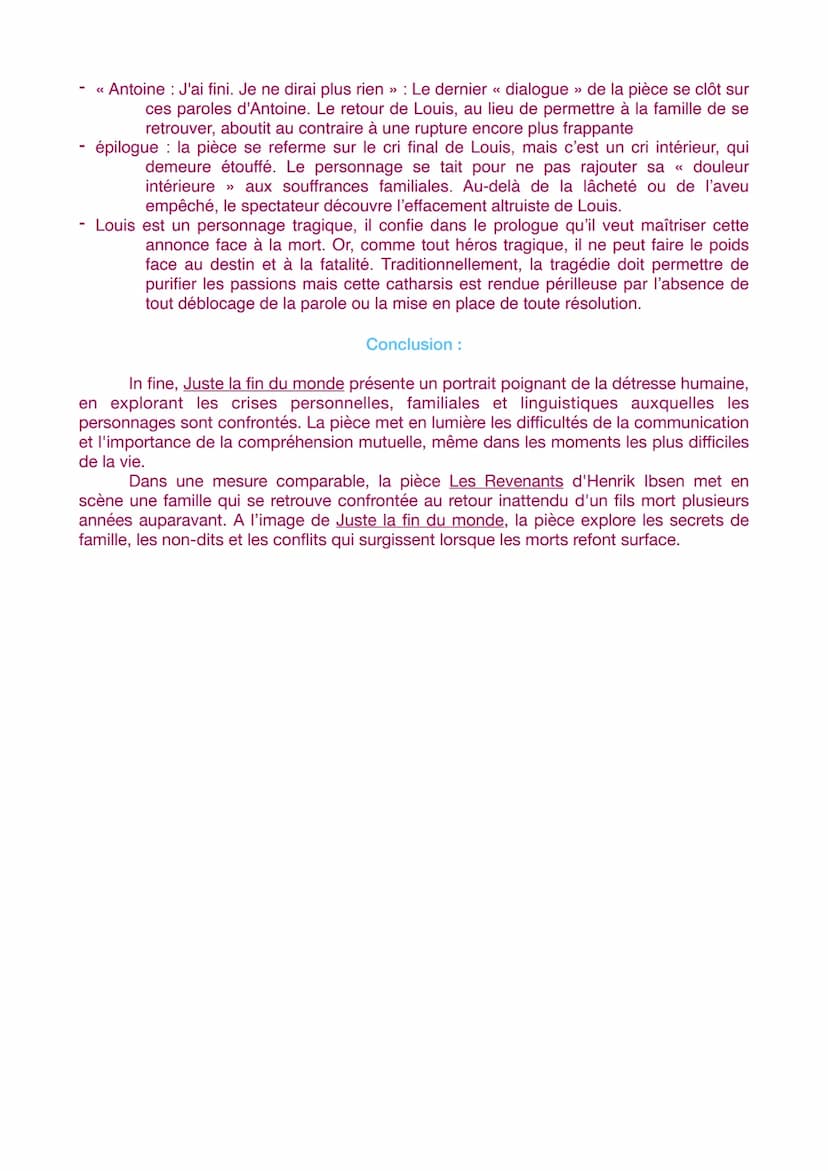 DISSERTATION JUSTE LA FIN DU MONDE J.L. LAGARCE
Plan thématique : les différentes crises
1 - Une crise familiale, ressort du conflit tragiqu