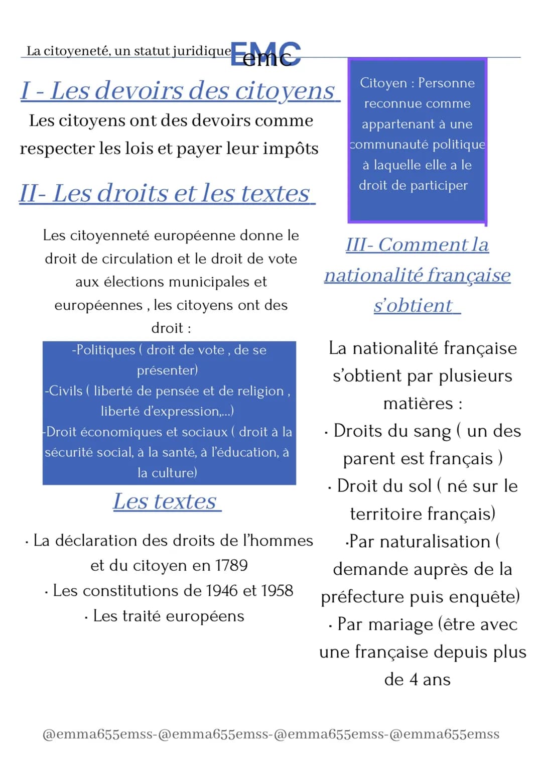 La citoyeneté, un statut juridique C
I - Les devoirs des citoyens
Les citoyens ont des devoirs comme
respecter les lois et payer leur impôts