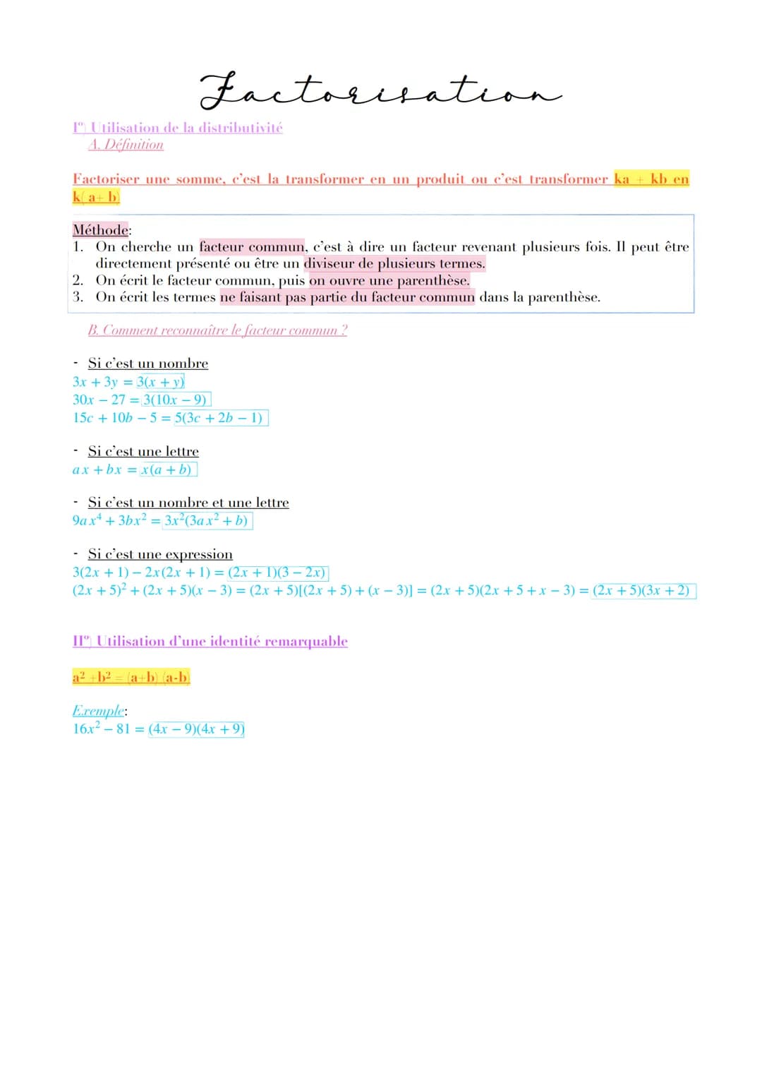 Iº) La distributivité simple
1º) Réduire une expression littérale
Réduire une expression littérale signifie écrire cette expression sous une