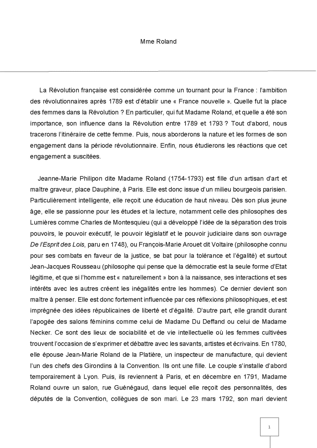 Madame Roland: Une Femme en Révolution - Devoir Maison et Idées Politiques
