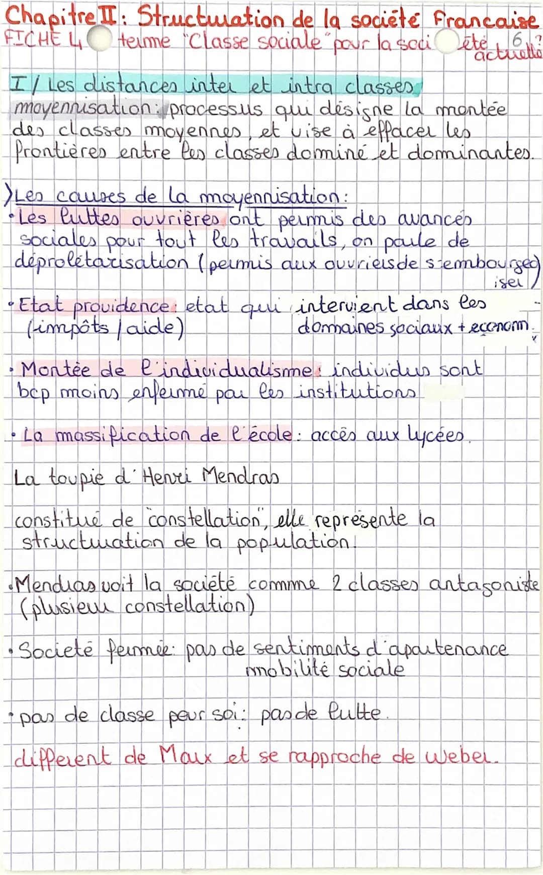 Chapitre: Structuration de la société Francaise
FICHE L
terme "Classe sociale pour la société 6.
actuelle
I/ Les distances inter et intra cl