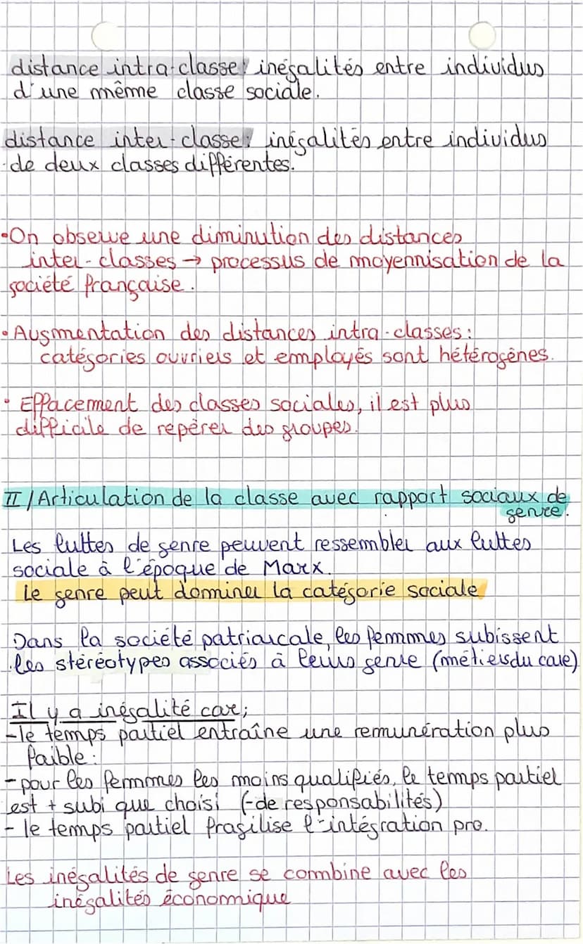 Chapitre: Structuration de la société Francaise
FICHE L
terme "Classe sociale pour la société 6.
actuelle
I/ Les distances inter et intra cl
