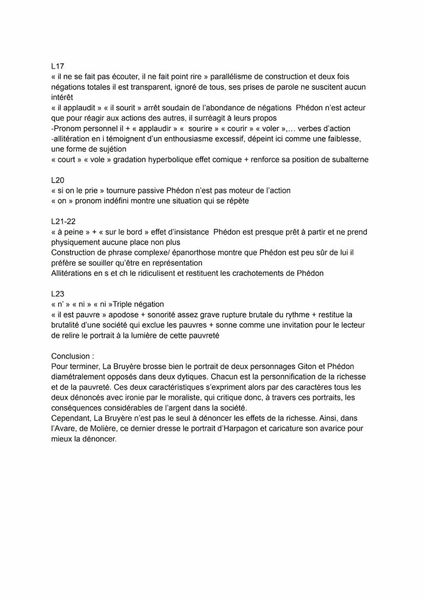 Giton et Phédon
Comment l'auteur montre t-il que l'argent est à la source des comportements sociaux
La Bruyère a beaucoup observé les seigne