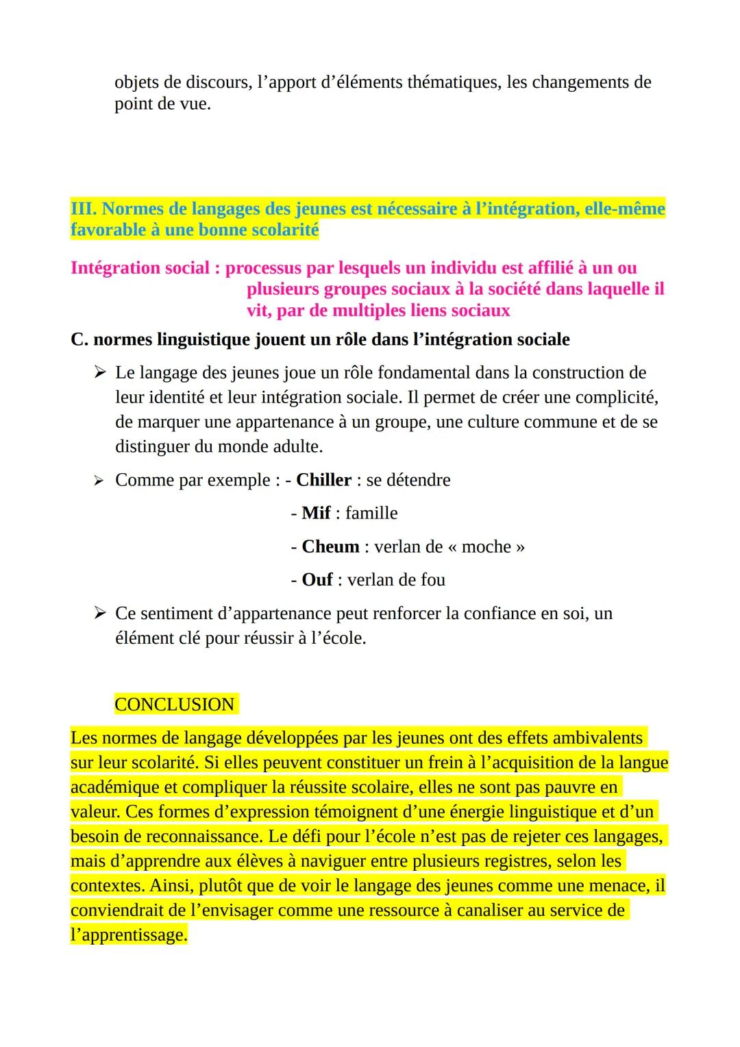 ORAL DE SES

Question: Quels sont les effets des normes de langage développés par les
jeunes sur leur scolarité ?

Intro: Tout d'abord, le l