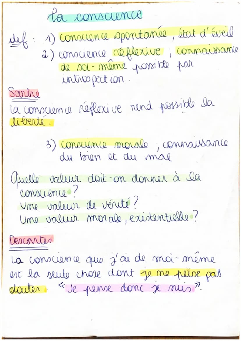 conscience
Déf: [cum scientia] = avec science
connaissance du monde ( perceptive)
et Inconcience
de moi-même (reflextive)
Idu bien et du mal