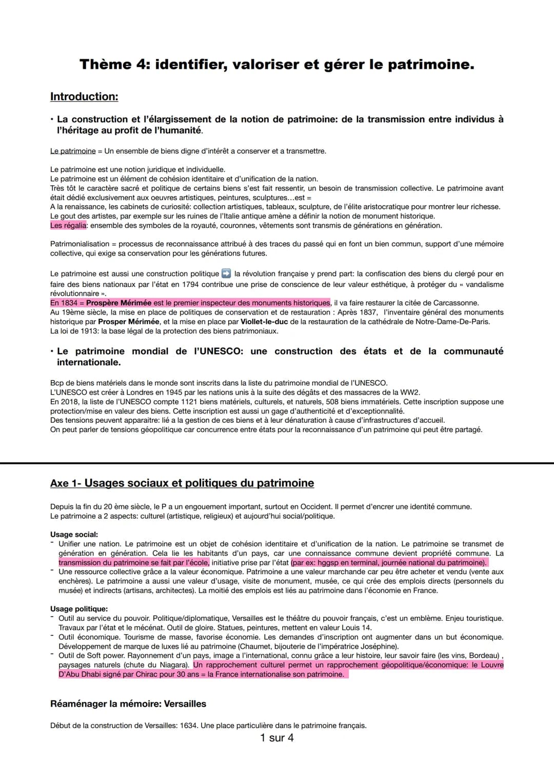 Thème 4: identifier, valoriser et gérer le patrimoine.
Introduction:
. La construction et l'élargissement de la notion de patrimoine: de la 