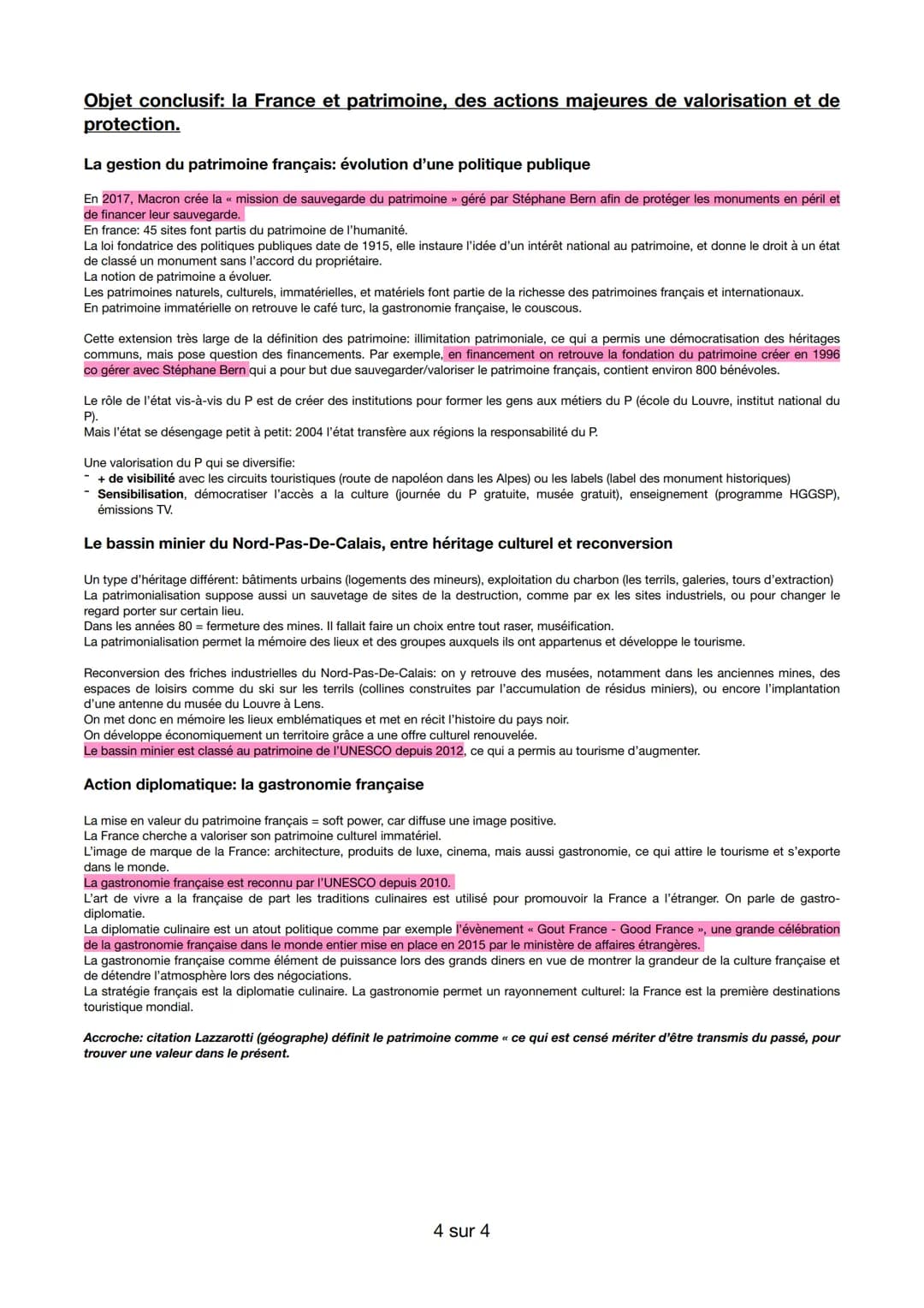 Thème 4: identifier, valoriser et gérer le patrimoine.
Introduction:
. La construction et l'élargissement de la notion de patrimoine: de la 