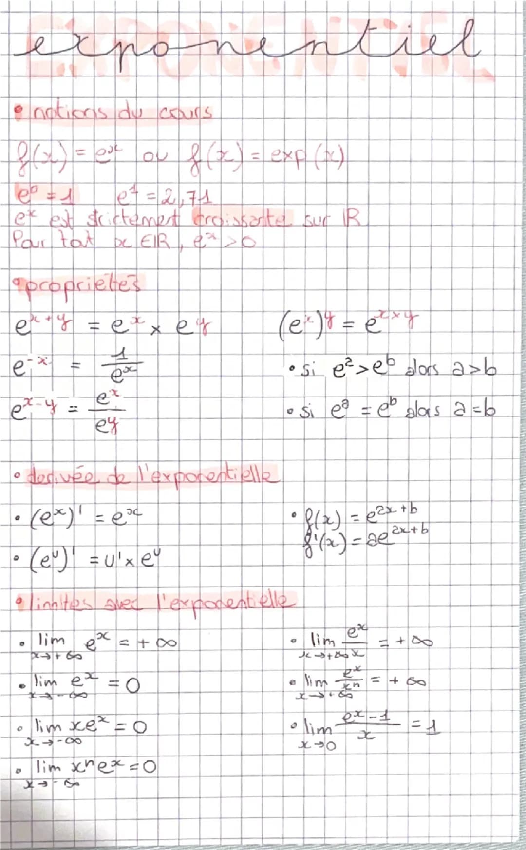 exponentiel
e
• notions du cours
f(x) = exp(x)
e7 = 2,71
et est strictement croissante sur IR
Pour tout DC EIR, e so
proprietes
ex + y = ex 