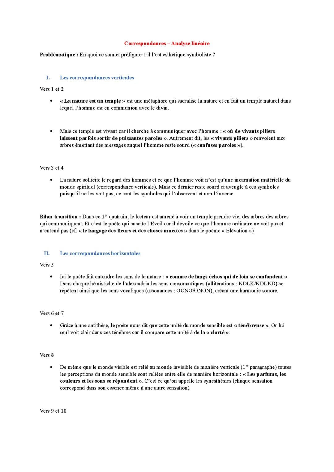 Les Fleurs du Mal: Correspondances de Charles Baudelaire - Analyse linéaire