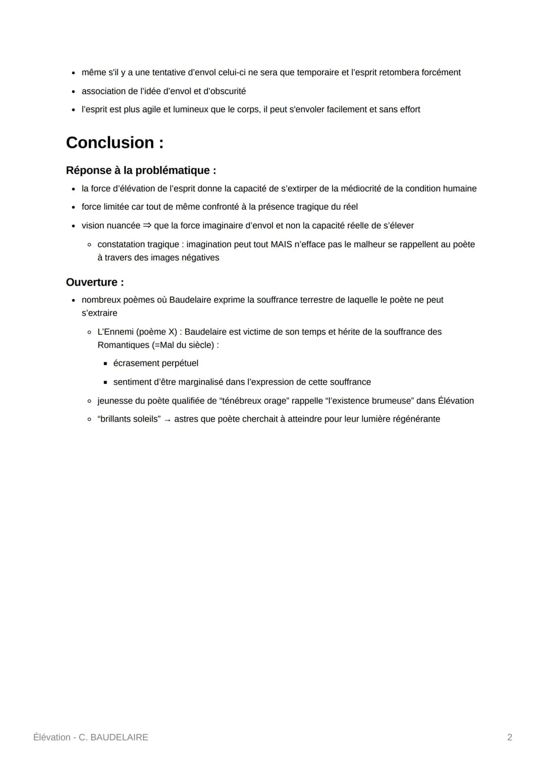 Élévation - C. BAUDELAIRE
Introduction :
Texte :
• 3e poème du recueil dont les thématiques sont annoncées par l'albatros (lle poème du recu