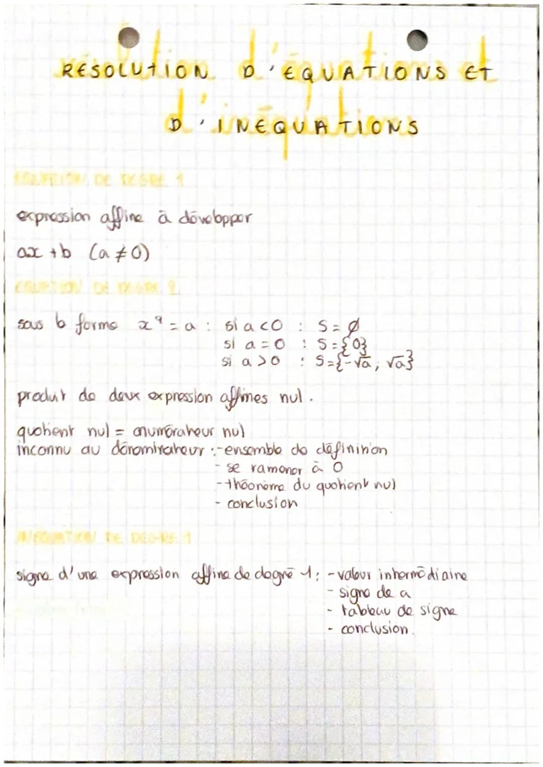 ution
RESOLUTION
D'EQUATIONS ET
D'INEQUATIONS
expression affine à développer
ax +b (a #0)
21
sous 6 forme x ² = a : siaco
si a = 0
si a so
: