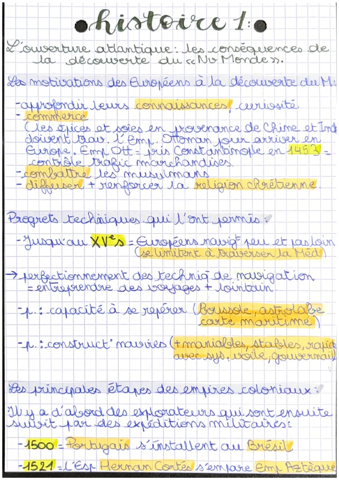 ●histoire 1:0
L'ouverture atlantique: les conséquences de
la découverte du « No Monde».
Les motivations des Européens à la découverte du M₂
