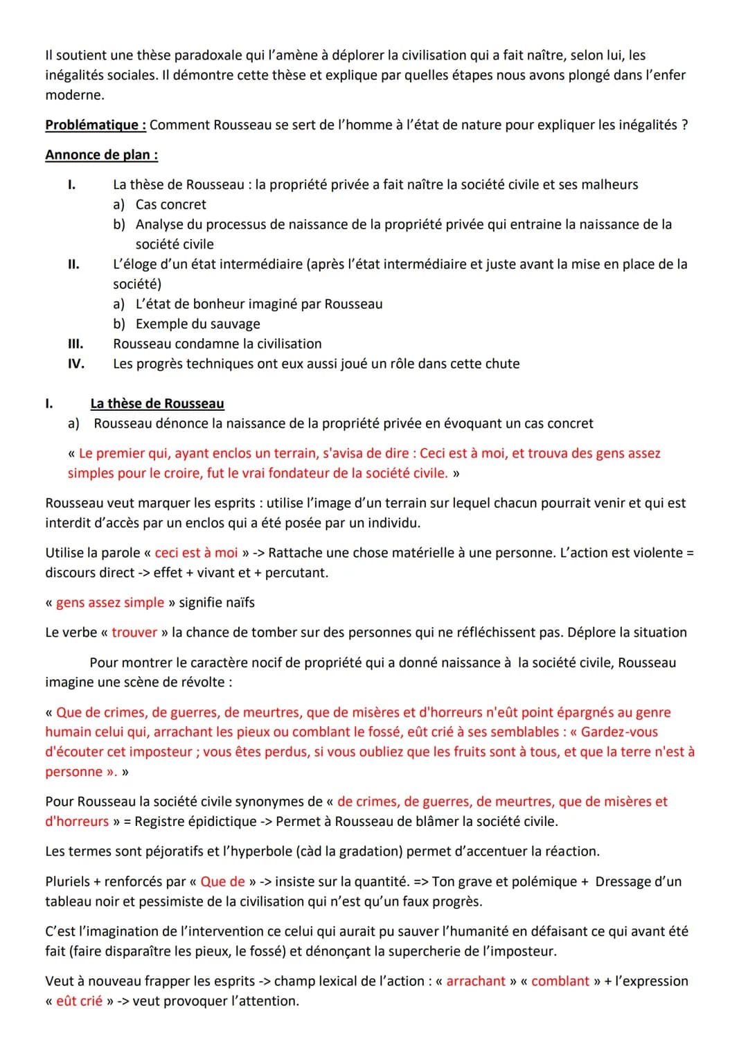Extrait de la seconde partie du « Discours sur l'origine et les fondements de l'inégalité
parmi les hommes >>
Le premier qui, ayant enclos u