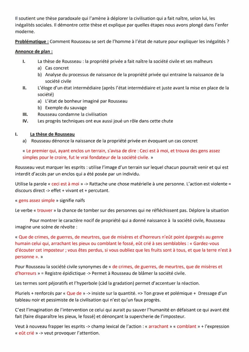 Extrait de la seconde partie du « Discours sur l'origine et les fondements de l'inégalité
parmi les hommes >>
Le premier qui, ayant enclos u
