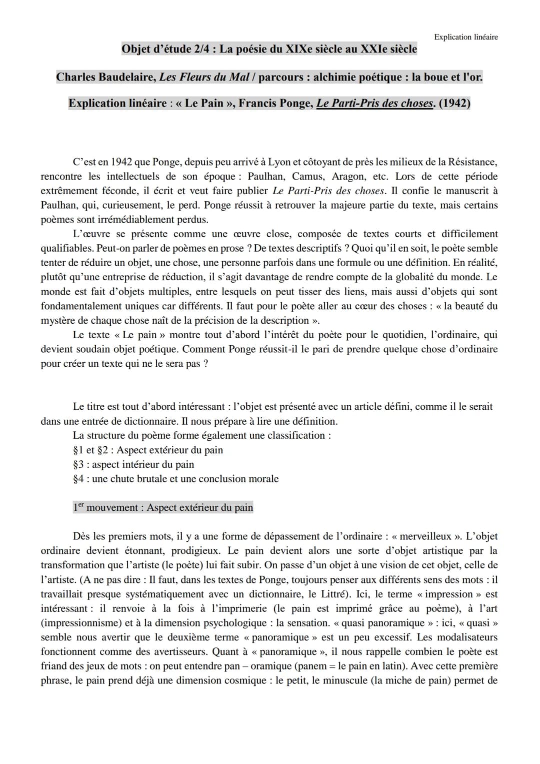 Explication linéaire
Objet d'étude 2/4 : La poésie du XIXe siècle au XXIe siècle
Charles Baudelaire, Les Fleurs du Mal / parcours : alchimie