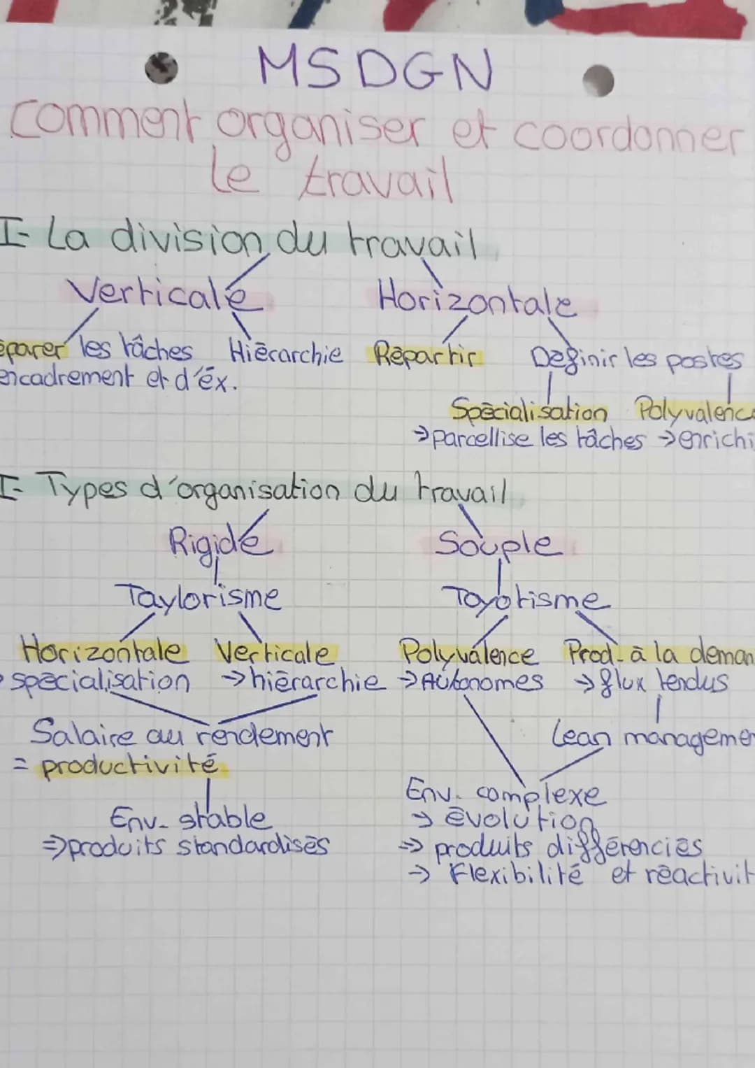 M S D G N
Comment organiser et coordonner
le travail
I la division du travail,
Verticale
sparer les tâches Hierarchie Repartir
encadrement e