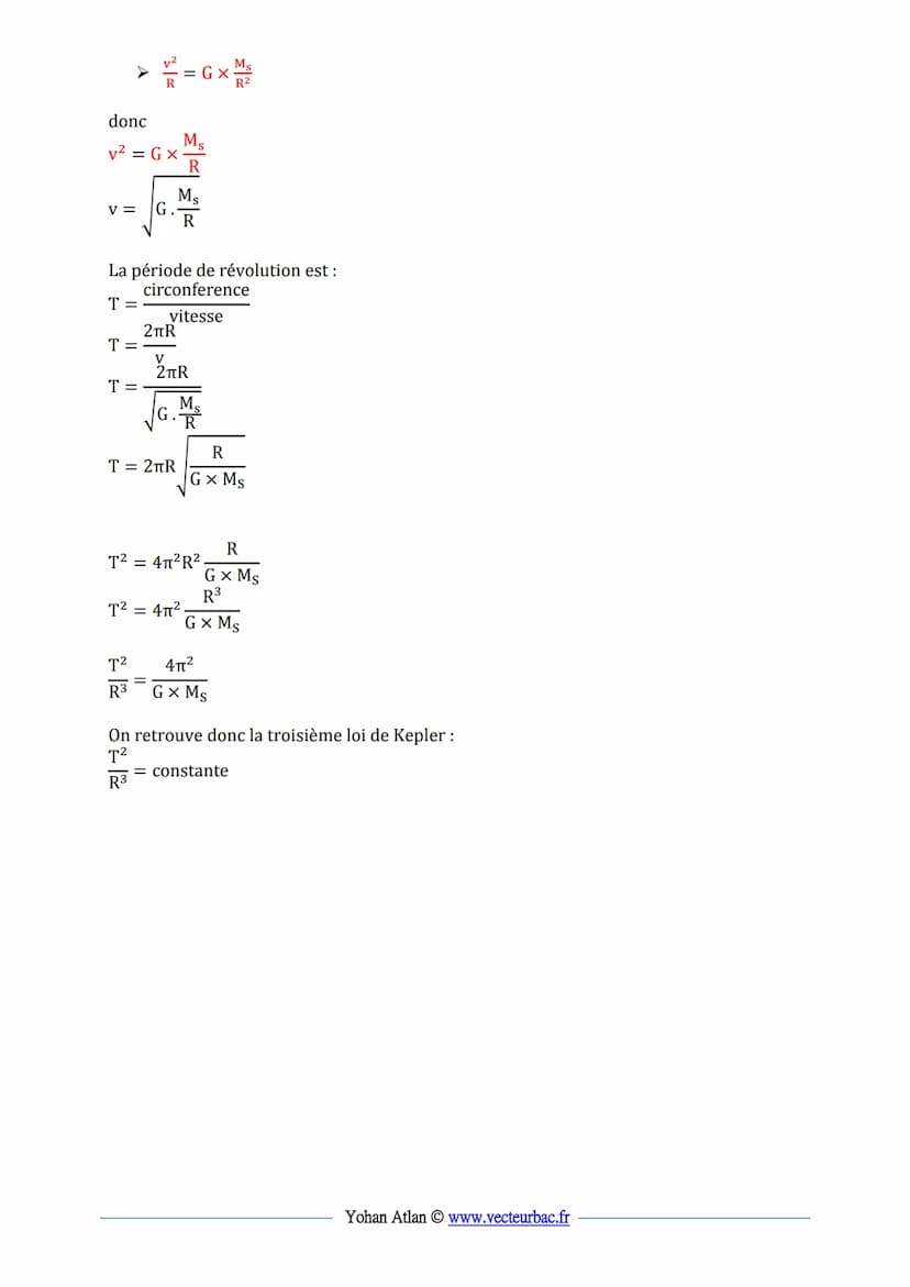 Fiche Terminale spécialité physique-chimie
www.vecteurbac.fr
Satellites, Lois de Kepler
1ere loi :
Loi des orbites
Lois de Kepler
2eme loi:
