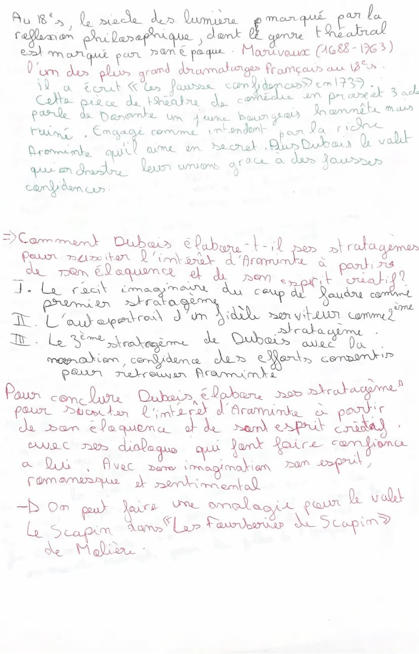 Parcours IV « Théâtre et Stratagème »
Marivaux, Les Fausses Confidences, (1738)
Texte 1: « Cette femme-ci a un rang dans le monde [...] L'Am