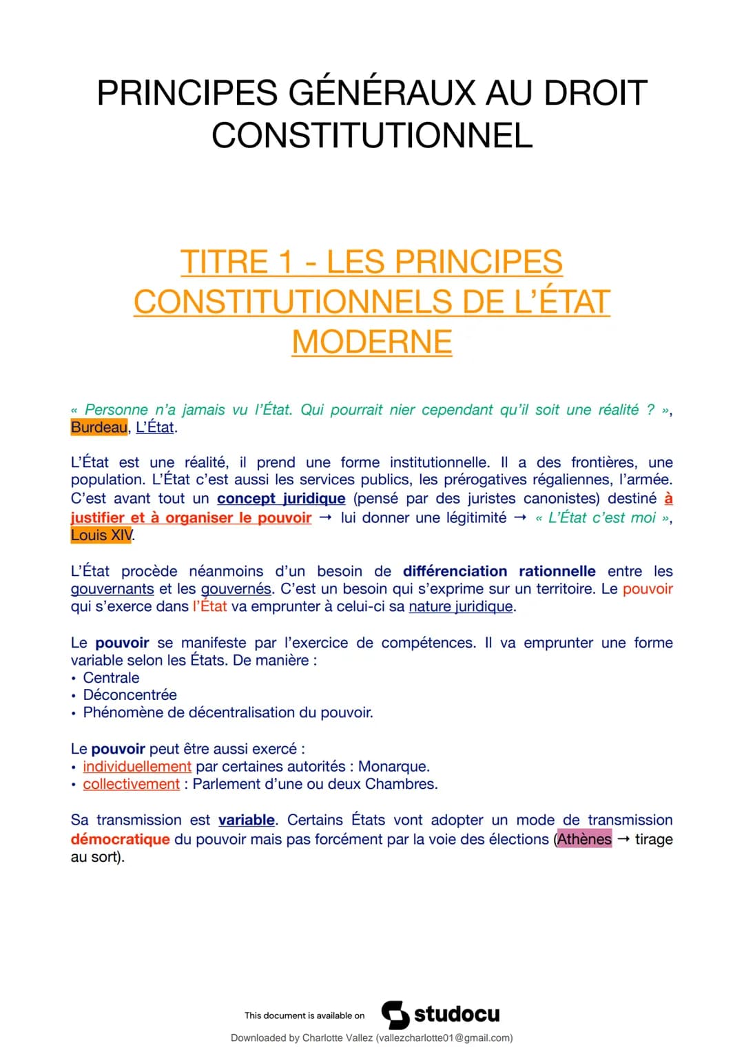 # Titre 1 - chapitre 1 - Notes de cours 1

Principes généraux du droit constitutionnel (Université de Lille)


Scan to open on Studocu

Down