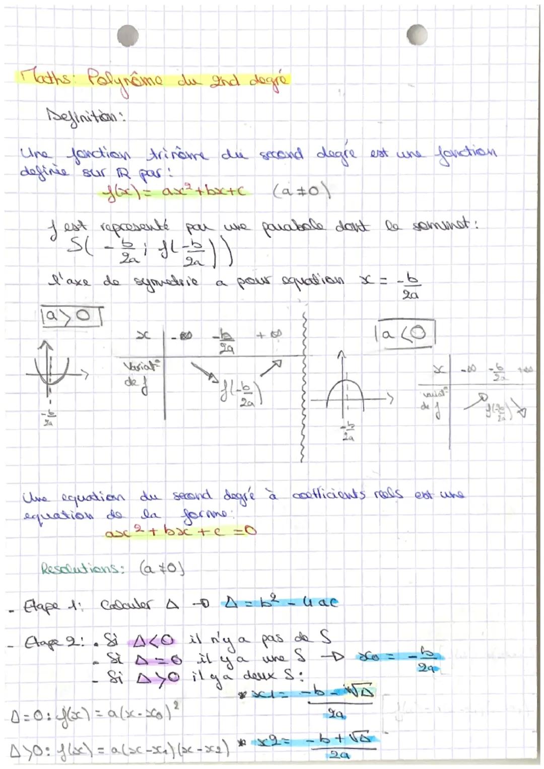 Maths: Polynême du 2nd degré

Definition:

Une fonction trinome de second degre est une fonction
definie sur IR par!
$f(x)= ax²+bx+c$ (a≠0)
