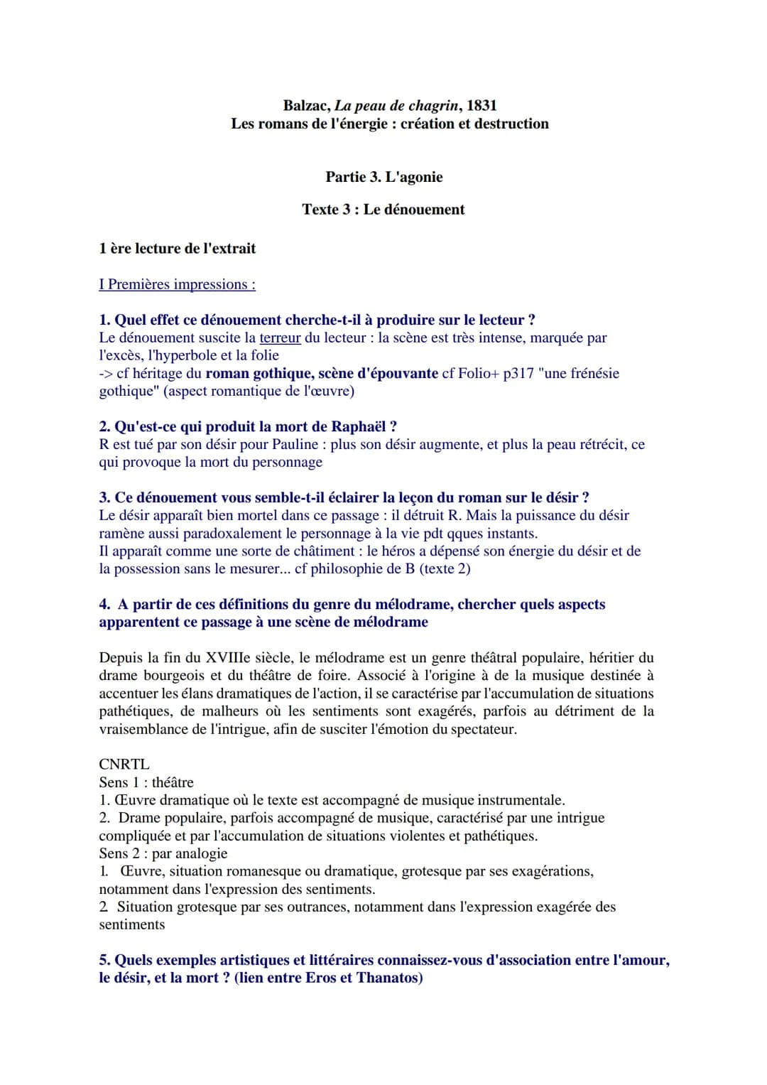 Balzac, La peau de chagrin, 1831
Les romans de l'énergie : création et destruction
1 ère lecture de l'extrait
Partie 3. L'agonie
Texte 3: Le