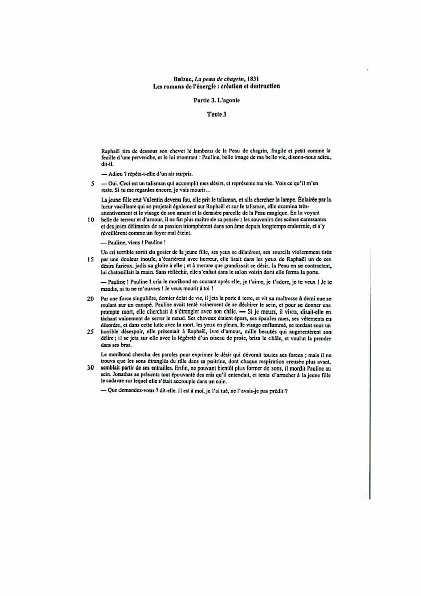 Balzac, La peau de chagrin, 1831
Les romans de l'énergie : création et destruction
1 ère lecture de l'extrait
Partie 3. L'agonie
Texte 3: Le