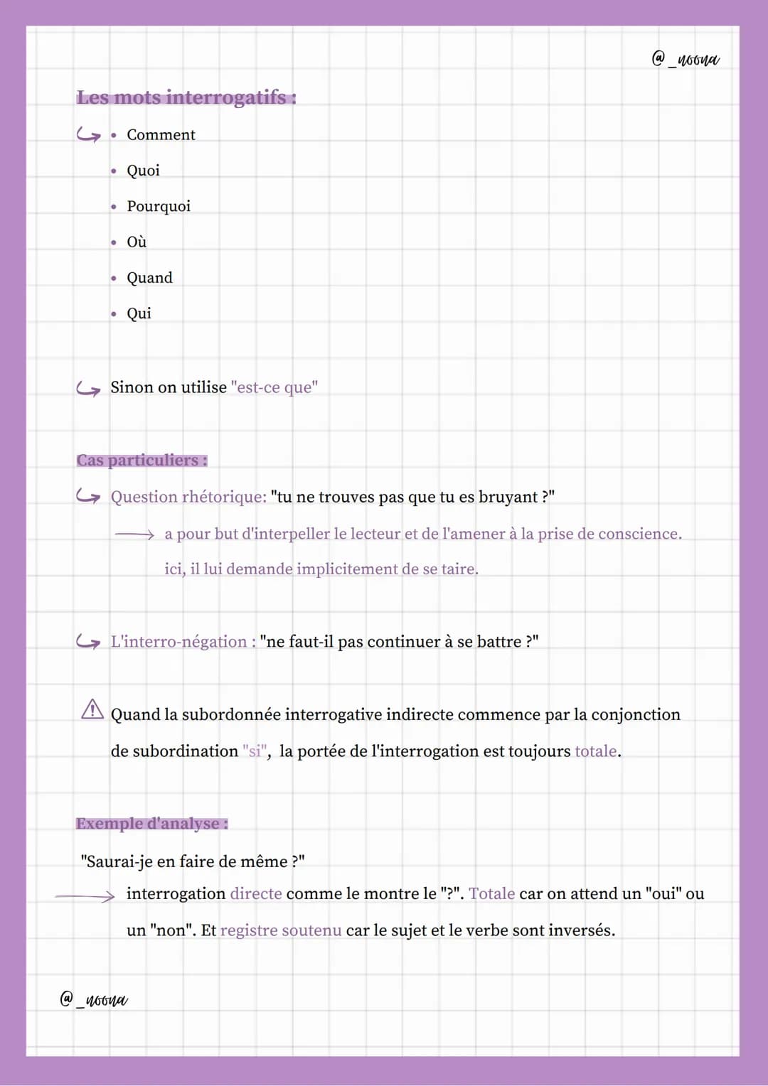 L'interrogation
La modalité interrogative:
L'interrogation totale: la réponse attendue est oui ou non.
ex: as-tu mangé ?
L'interrogation par