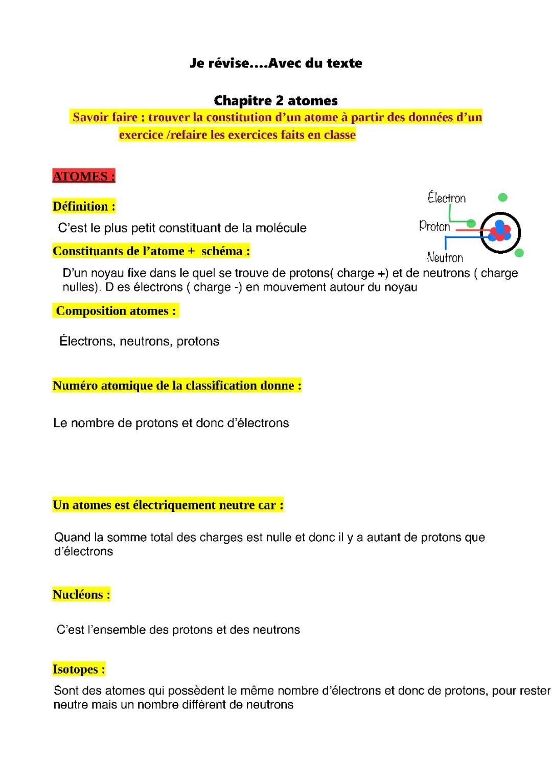 Exercice corrigé sur les atomes 3ème - PDF: Protons, Neutrons, Électrons et Conducteurs