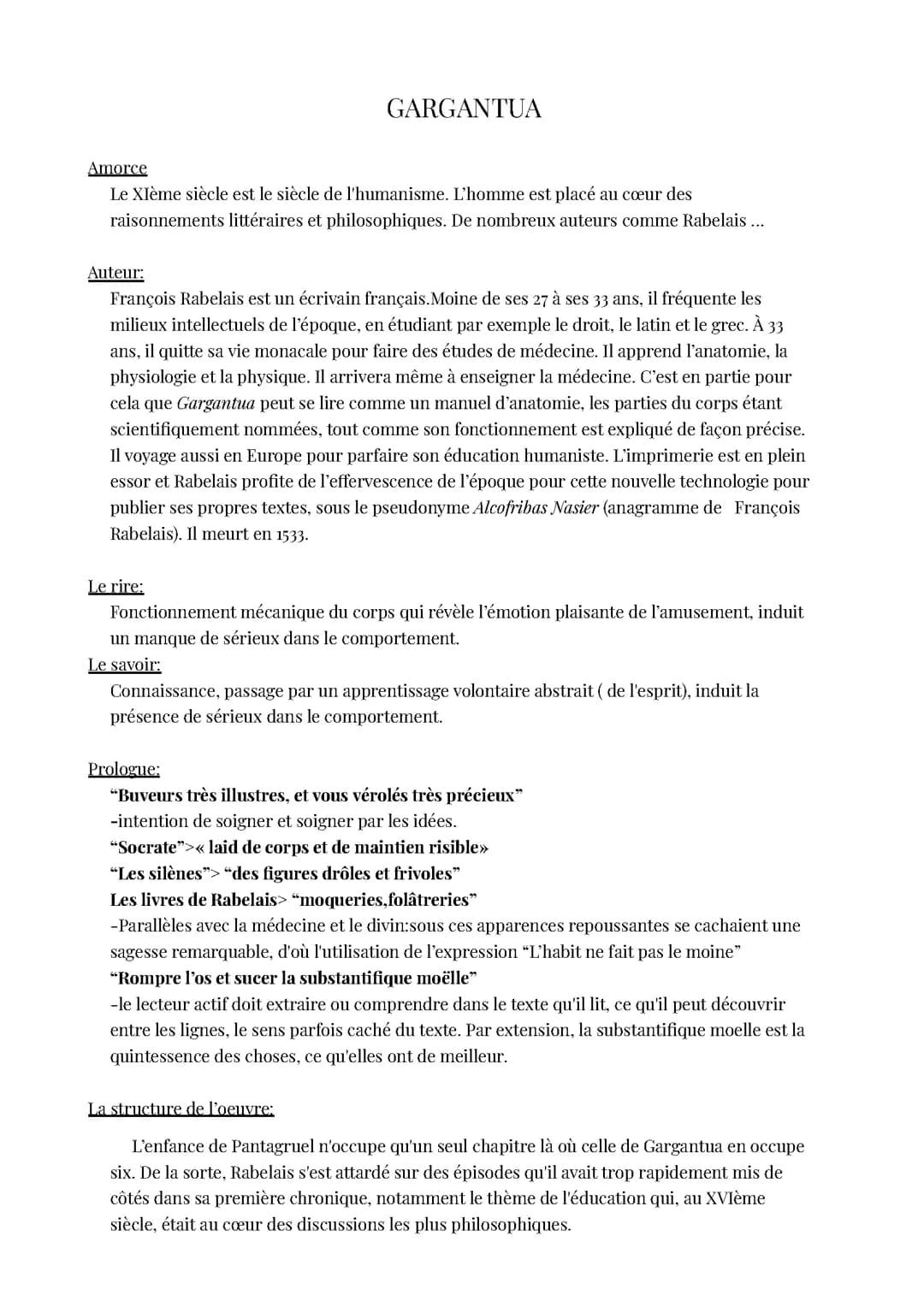 Fiche dissertation Gargantua