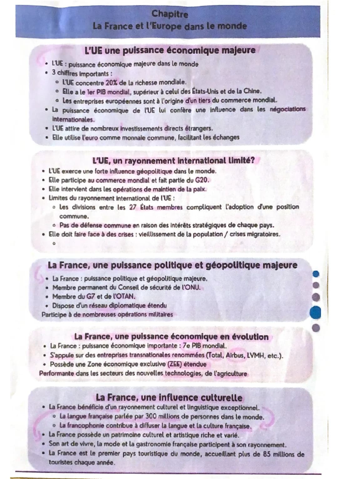  La France et l’Europe dans le monde