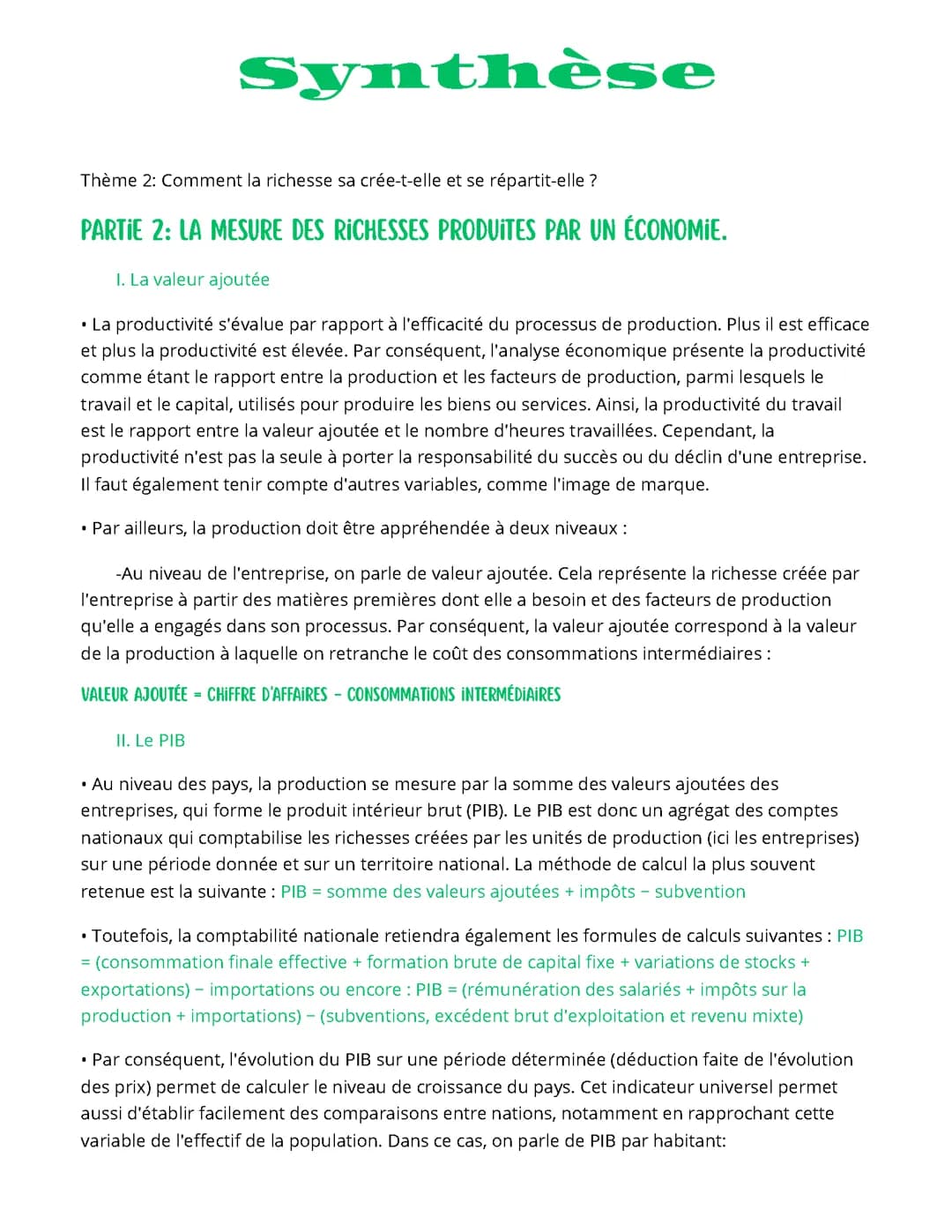 Thème 2: Partie 2- La mesure des richesses produites par une économie.