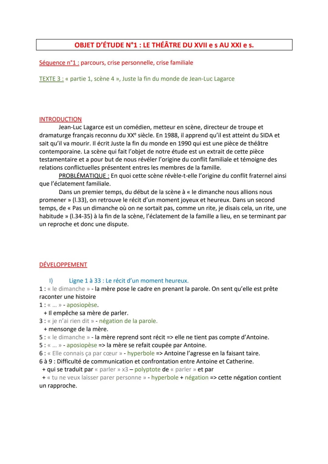 OBJET D'ÉTUDE N°1 : LE THÉÂTRE DU XVII e s AU XXI e s.
Séquence n°1: parcours, crise personnelle, crise familiale
TEXTE 3: << partie 1, scèn