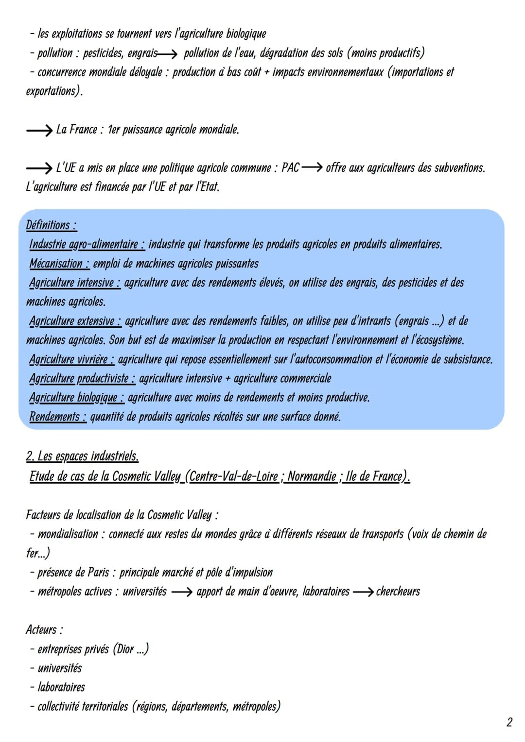 Géographie
Dynamiques territoriales de la France contemporaine
. Les espaces productifs et leurs évolutions.
Définitions :
Espaces productif