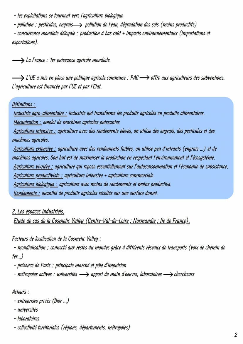 Géographie
Dynamiques territoriales de la France contemporaine
. Les espaces productifs et leurs évolutions.
Définitions :
Espaces productif