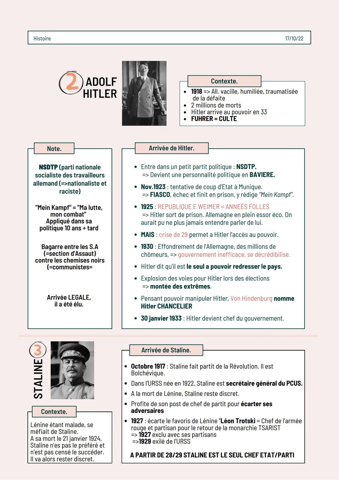 Histoire
POINTS COMMUNS?
ENTRE CES ETATS
TOTALITAIRES.
QUELLES DIFFÉRENCES? Les régimes totalitaires :
Fascisme, Stalinisme, Nazisme
Intro.
